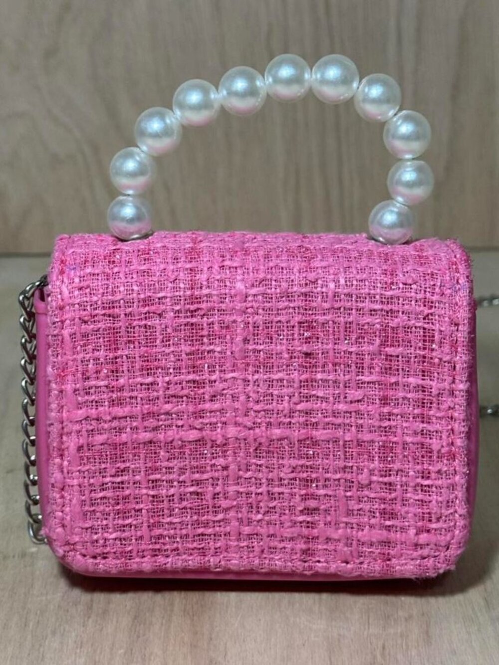 Barbie Pink Tweed Mini Pearl Handbag - Picture 3 of 4